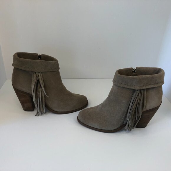 Jessica Simpson Callaghan Ankle Boots Suede Fringe Heeled  Zipper Booties Size 7 - Picture 6 of 14